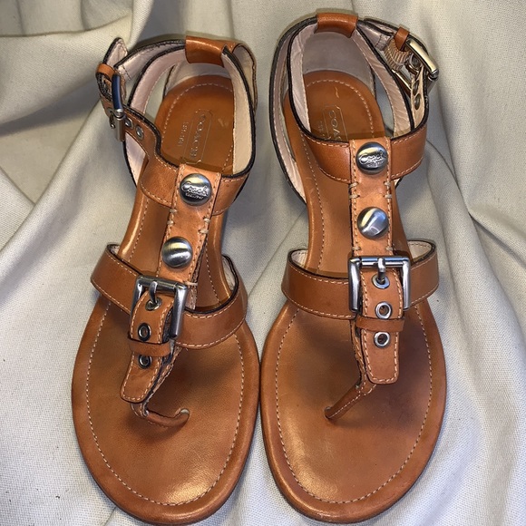 Coach slight wedge leather thong sandals EUC - Picture 1 of 16